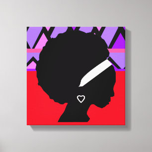 Senhora com impressão vermelho afro e tribal roxo