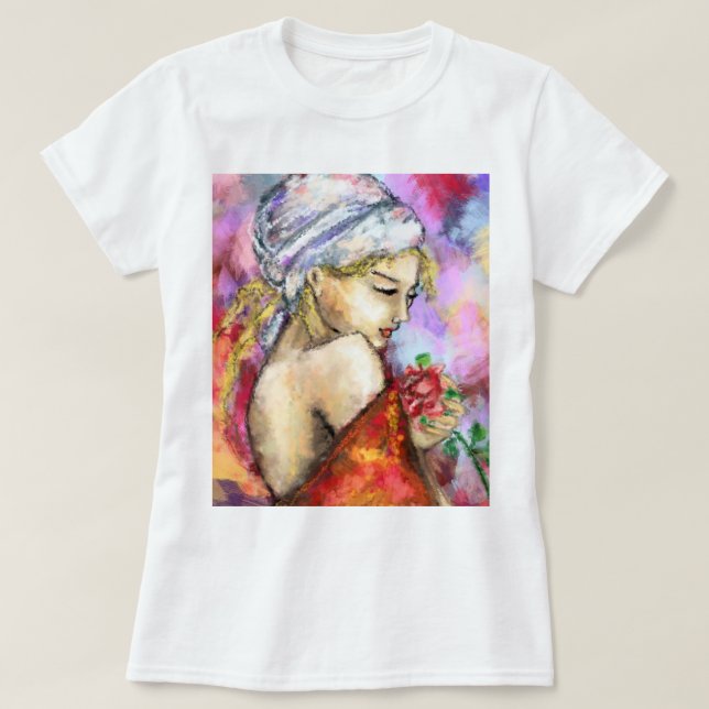 Senhora com pintura de Rosa T-Shirt (Frente do Design)