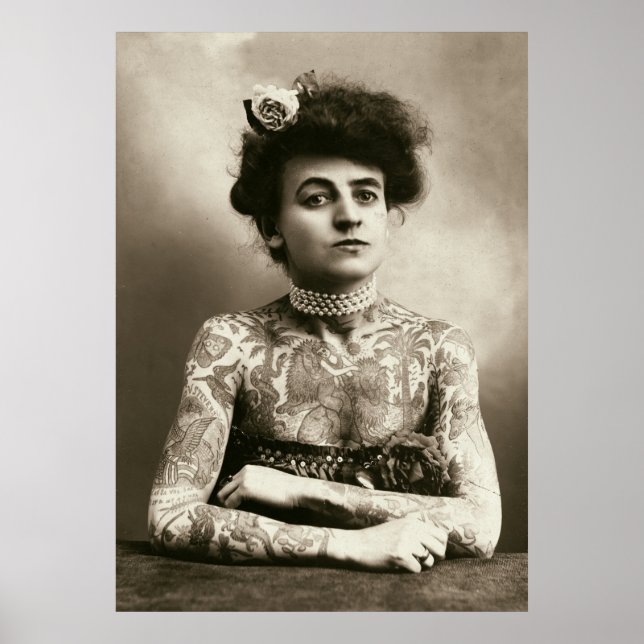 Senhora com tatuagens poster de foto de Vintage (Frente)