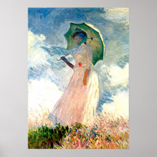 Senhora de Monet com poster do parasol