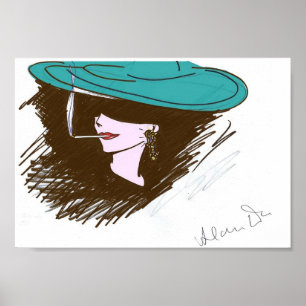 Senhora do poster na ilustração do chapéu