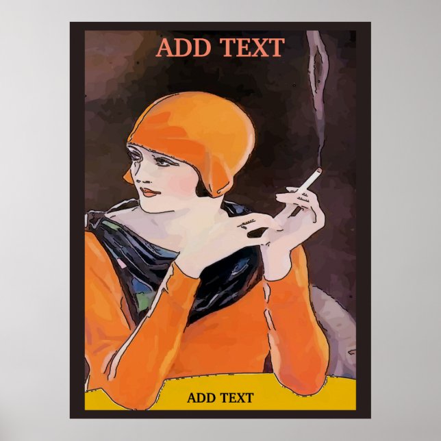 Senhora fumante, adicione texto, Impressão (Frente)