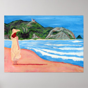 Senhora no impressão da praia