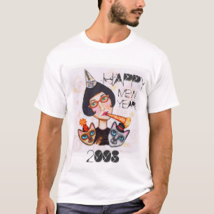 Senhora T-shirt do gato do ano novo