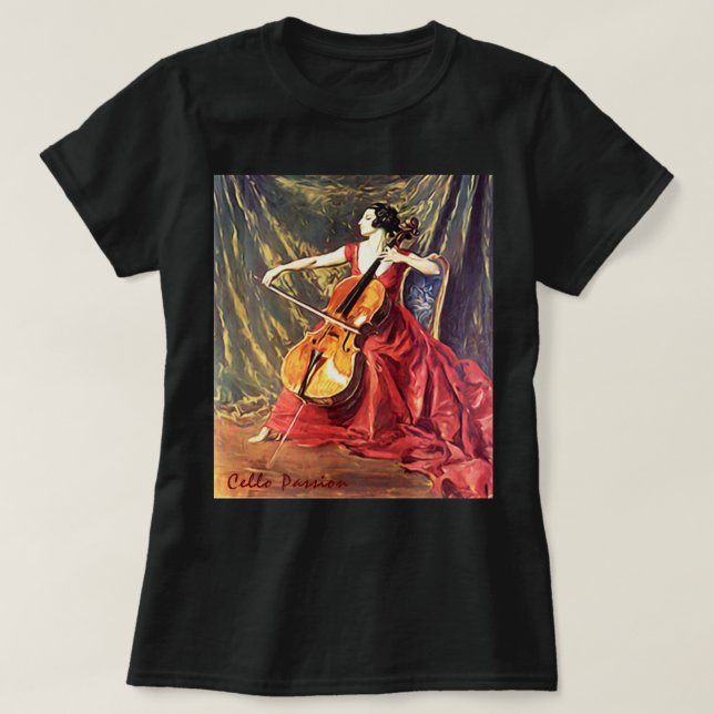 Senhoras A Arte De Cello T-Shirt (Frente do Design)