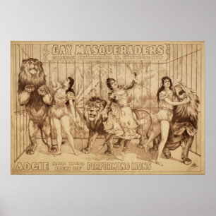 Senhoras com o poster de execução do VAUDEVILLE 