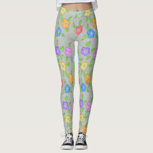 Senhoras Leggings Flores Coloridas
