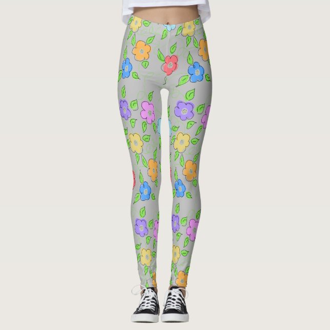 Senhoras Leggings Flores Coloridas (Frente)