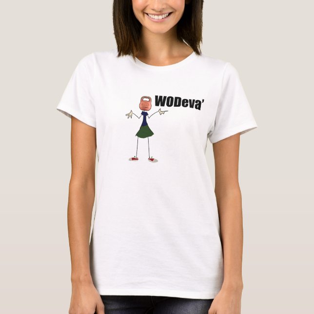 Senhoras WODeva que shrugging o t-shirt do (Frente)