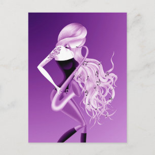 Senhorita Saxofonista Cartão Postal roxo