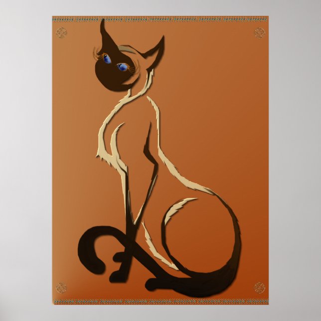 Sentado Bonito Siamese Cat Poster (Frente)