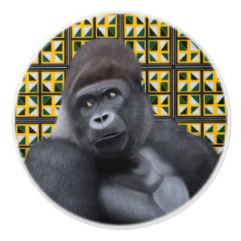 Sentado Gorilla Amarelo Verde Vida Selvagem Geomét