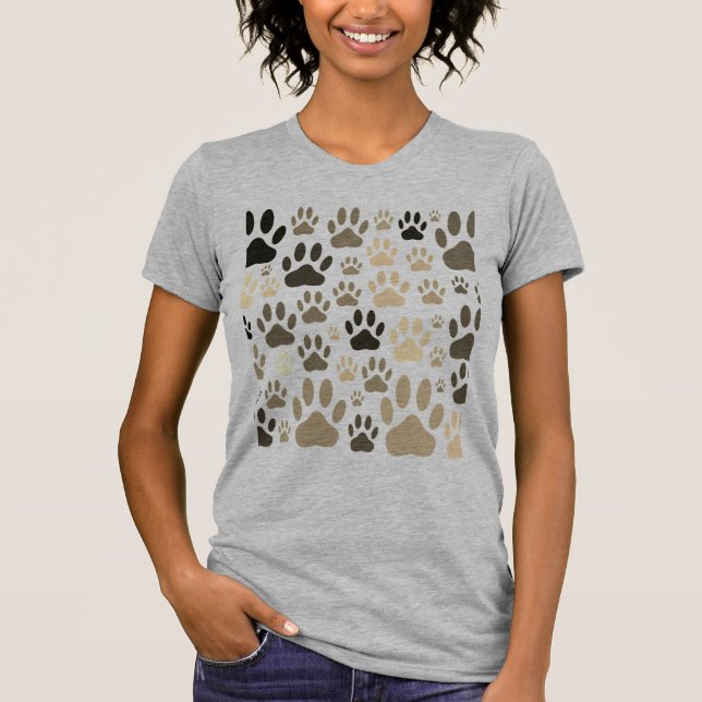 Sepia Dog Paw Imprime Por Toda A Camisa T (Frente)