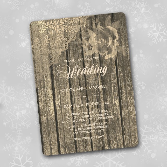 Sepia Dourada Wood Lace e Convite para Casamento R (Criador carregado)