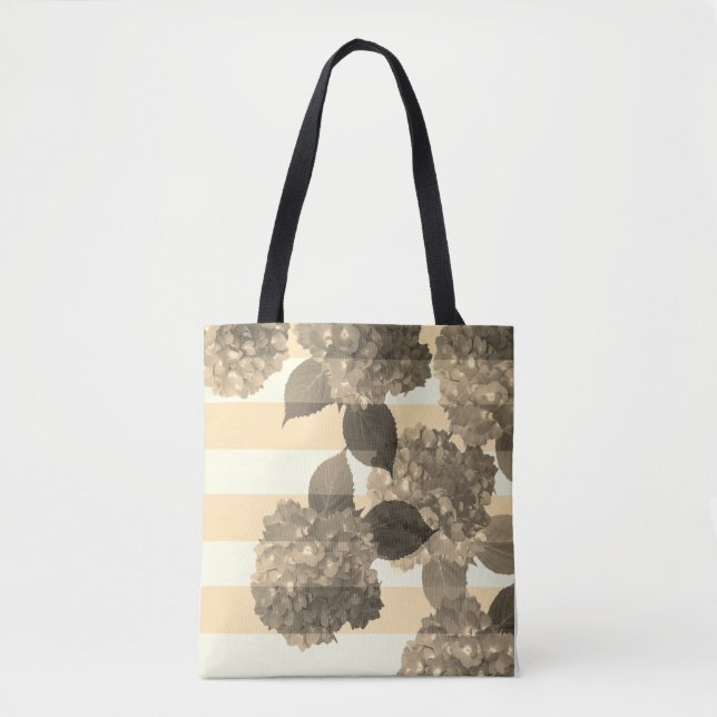 Sepia Hydrangea com Stripes Bolsa (Frente)