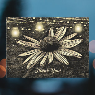 Sepia Tonelada Coneflower sob Luzes Jar Obrigado