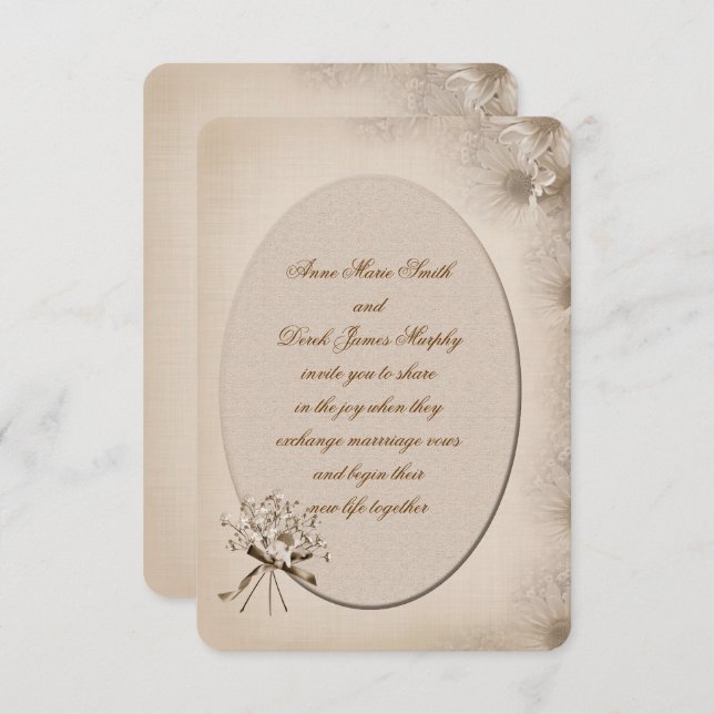 Sepia Wedding Daisy Border Convite (Frente/Verso)