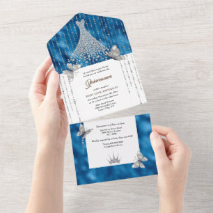 Sequência azul de brilho prateado vestidas com rou
