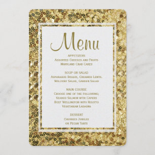 Sequins do ouro do menu do comensal