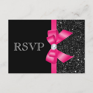 Sequins pretos impressos e arco RSVP do rosa