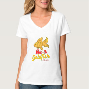Ser uma camiseta feminina de gola V com peixe dour