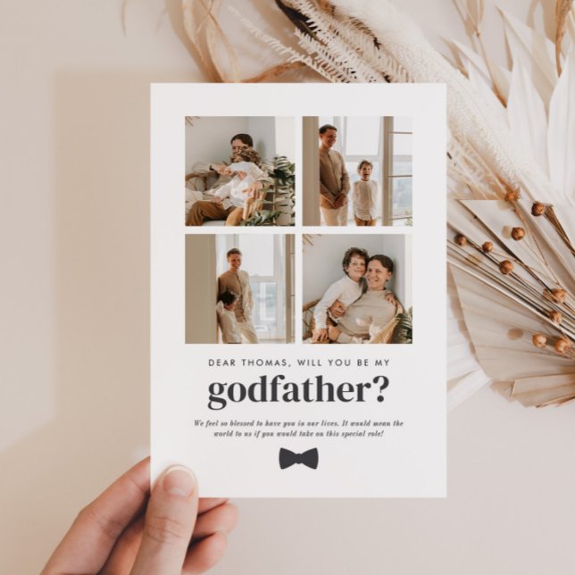 Será o Meu Padrinho 4 Cartão de Proposta de Foto (Zazzle Will You Be My Godfather 4 Photo Proposal Card)