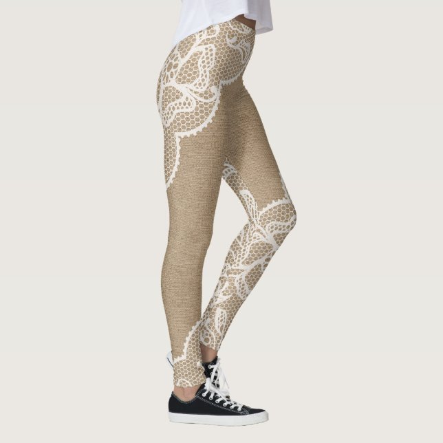 Serapilheira natural e laço branco Legging (Direita)