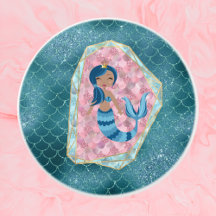 Sereia Azul em uma Shell Rosa