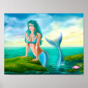 Sereia bonita da fantasia do papel de poster no