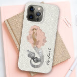 Sereia com cabelo rosa e seu nome<br><div class="desc">Uma bela sereia com cabelos longos e ondulados cor-de-rosa flutuam sobre um padrão de abstrato de cinza neutro correspondente. Personalize com seu nome,  iniciais de monograma ou outro texto desejado.</div>