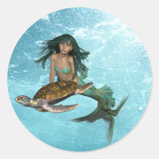 Sereia com etiquetas da tartaruga de mar
