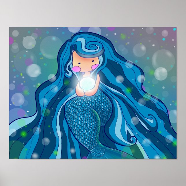 Sereia com poster de pérolas brilhante (Frente)