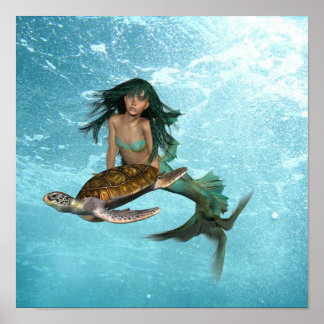 Sereia com Poster de tartaruga marinha
