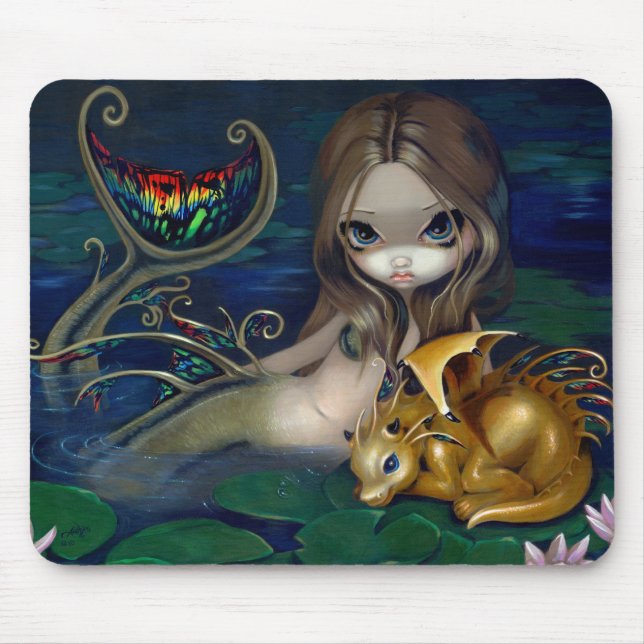 "Sereia com um dragão dourado" Mousepad (Frente)