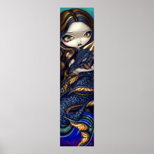 Sereia com um dragão Impressão de arte serpente no (Frente)