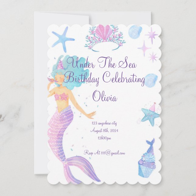 Sereia Convite De Aniversário Para Meninas Anivers (Frente)