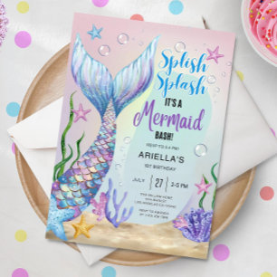 Sereia Convite De Aniversário, Sereia EDITÁVEL Inv