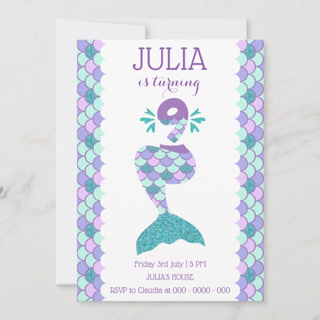 Sereia Convite De Aniversário Sob Festa Do Mar (Frente)