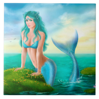 Sereia de Azulejo cerâmica no mar
