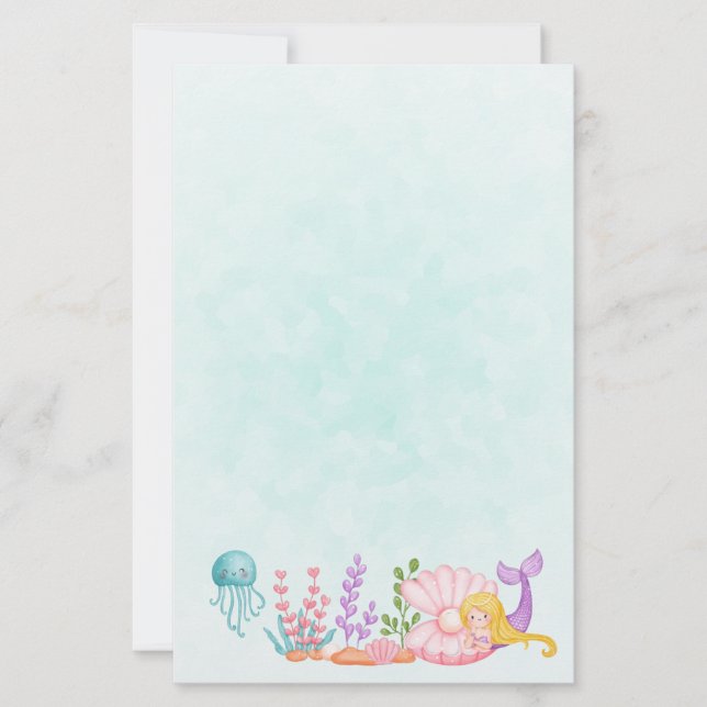 Sereia e medusa sob aquarela marítima (Frente)