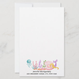 Sereia e medusa sob aquarela marítima