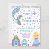 Sereia e princesa, convite de aniversário.