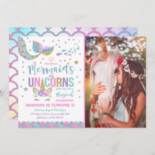 Sereia e Unicórnio Convite de Aniversário Grupo Má