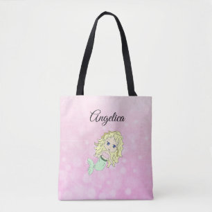Sereia Loura-Rosa Personalizada Tote Bag