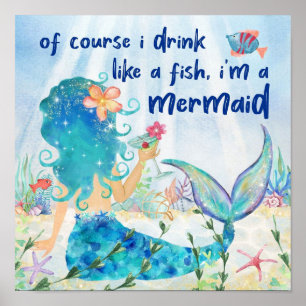 Sereia Mar Beber Como Um Peixe Poster