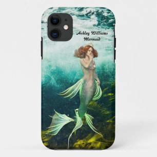 Sereia na capas de iphone de nome personalizado do