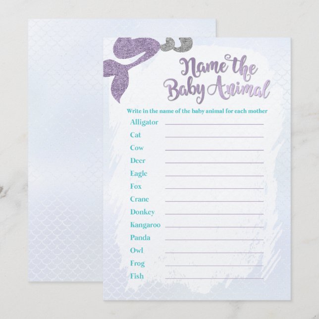 Sereia Nome dos Cartões de Caça Animal (Frente/Verso)