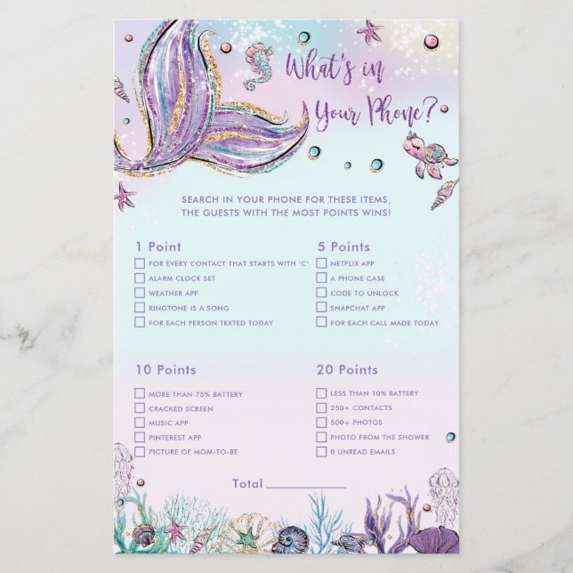 Sereia O que há em sua atividade de Chá de jogos t (Frente)