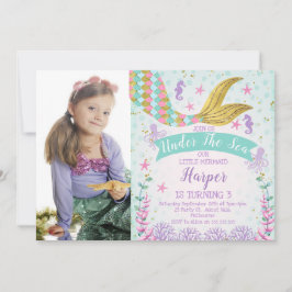 Sereia ou sob o convite do aniversário da foto do