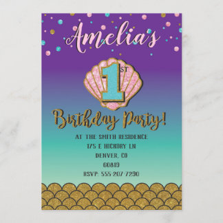 Sereia Primeiro Convite de Aniversário